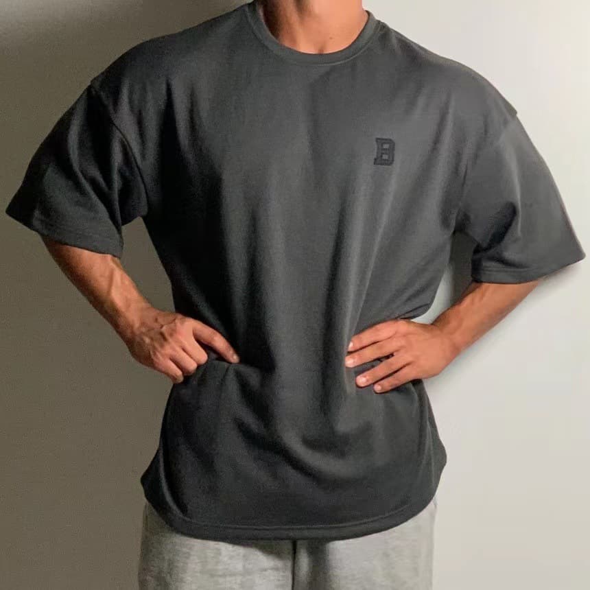 オーバーサイズTシャツ メンズ ビー字ロゴプリント オーバーサイズ半袖シャツ 全4色