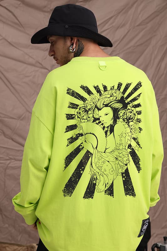 オーバーサイズTシャツ 和風アート オーバーサイズ長袖ティーシャツ 男女兼用 全2色