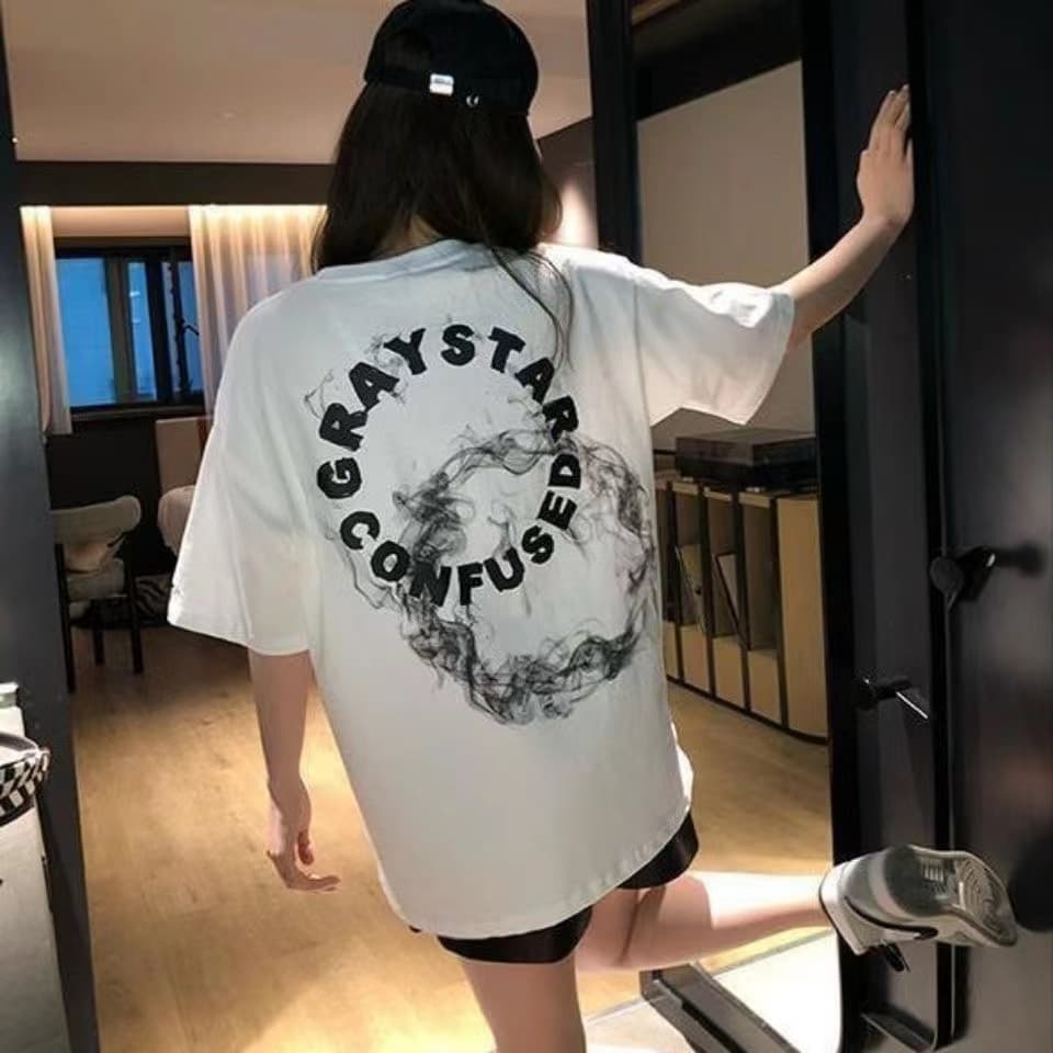 オーバーサイズTシャツ 煙のアート バックプリント レディースゆったりシャツ