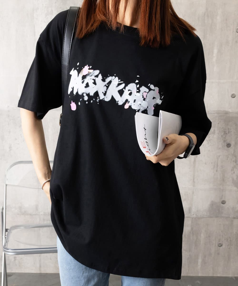 オーバーサイズTシャツ ビッグシルエット半袖Tシャツ ロゴプリント ゆったりカットソー