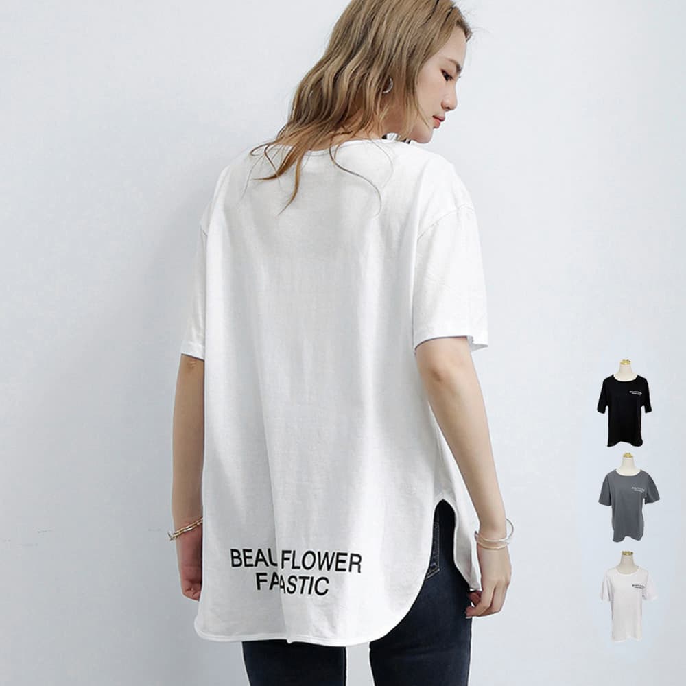 オーバーサイズTシャツ 韓国風ロゴ入りオーバーサイズ半袖シャツ レディース