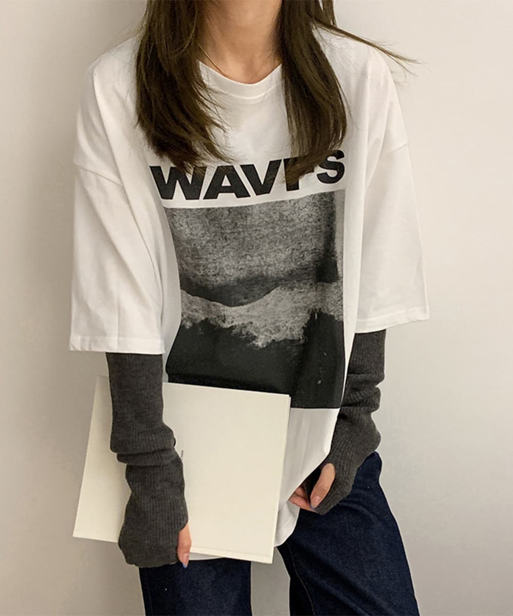 オーバーサイズTシャツ ゆったりビッグシルエット長袖プリントティーシャツ