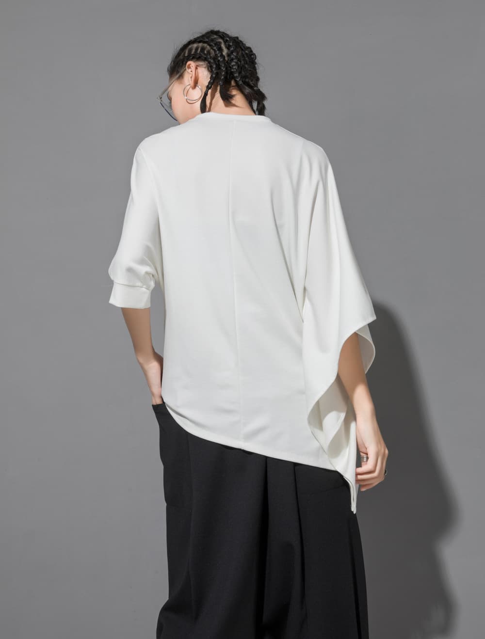 オーバーサイズTシャツ レディースアシンメトリー ドレープ カットソー