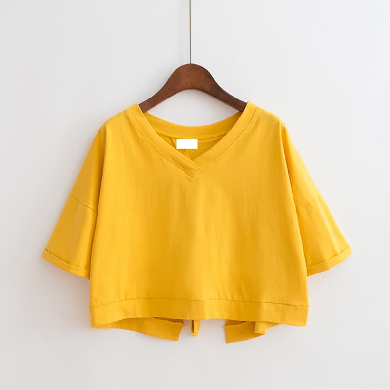 オーバーサイズTシャツ バックリボン ゆったり半袖トップス