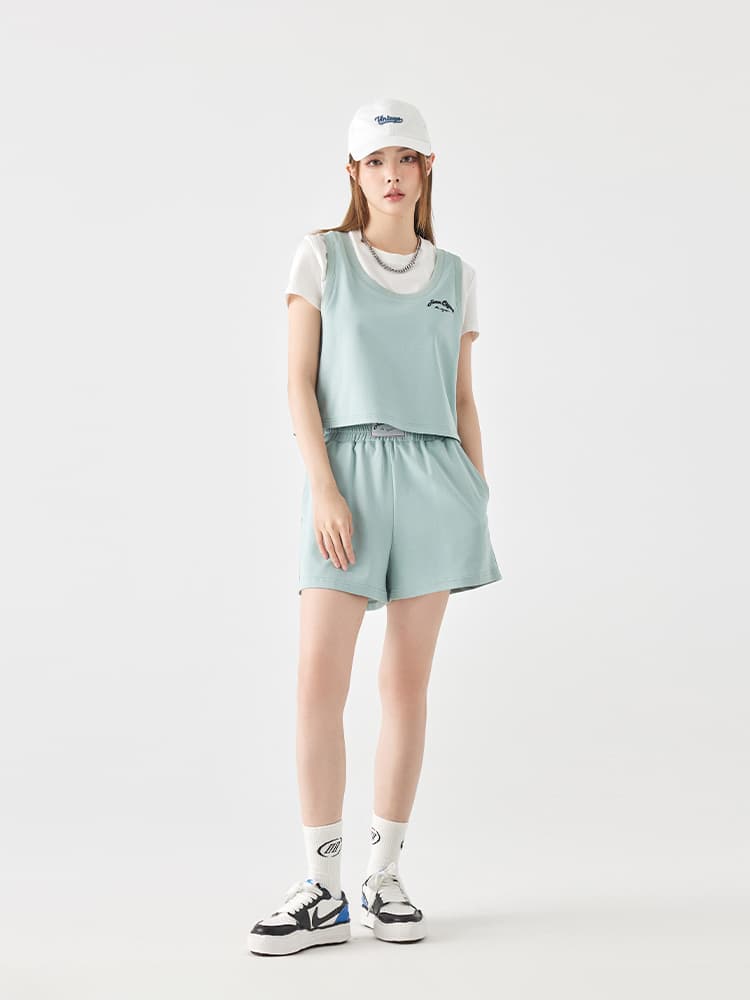 オーバーサイズTシャツ 重ね着風ベスト＆ショートパンツセット