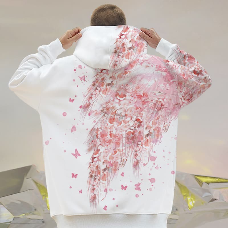 オーバーサイズTシャツ 花舞う蝶々 フーディプルオーバー
