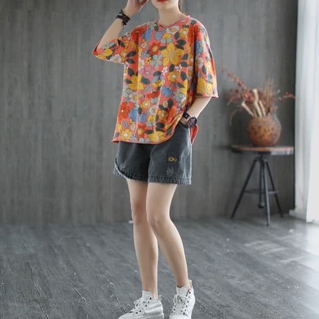 オーバーサイズTシャツ 花園の詩 ゆったりトップス