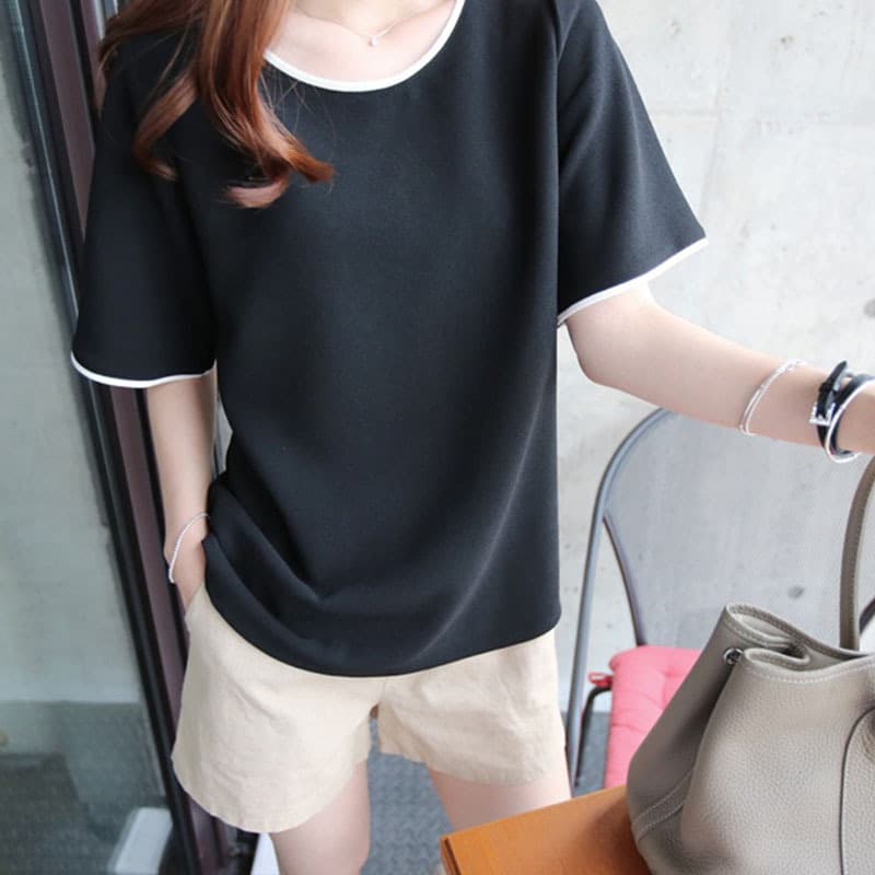オーバーサイズTシャツ 配色デザイン ゆったり上品Tシャツ