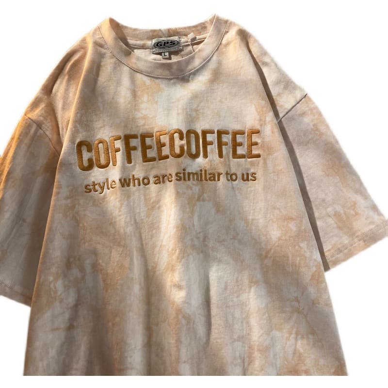 オーバーサイズTシャツ 絞り染めロゴデザインゆったりシャツ