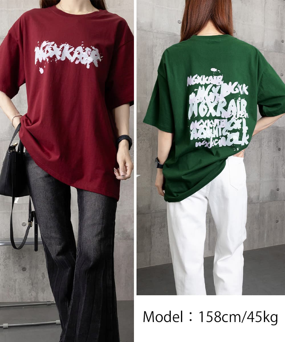 オーバーサイズTシャツ ビッグシルエット半袖Tシャツ ロゴプリント ゆったりカットソー