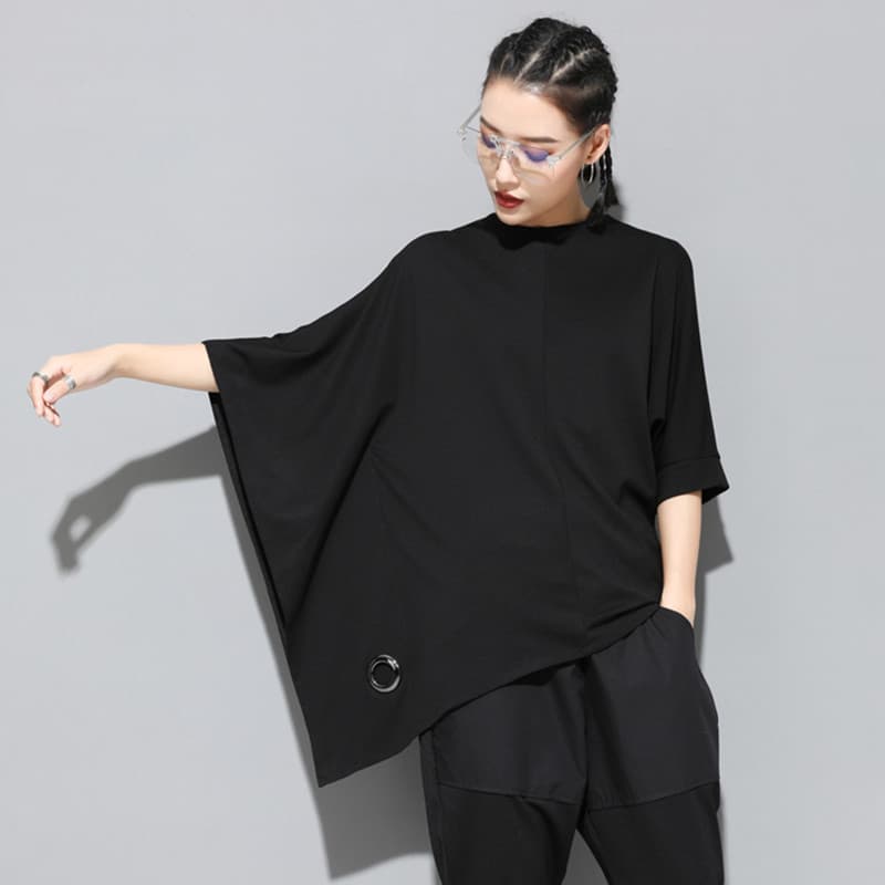 オーバーサイズTシャツ レディースアシンメトリー ドレープ カットソー