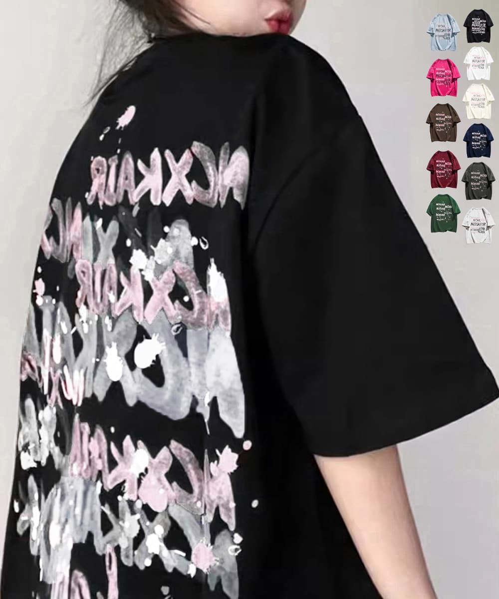 オーバーサイズTシャツ ビッグシルエット半袖Tシャツ ロゴプリント ゆったりカットソー