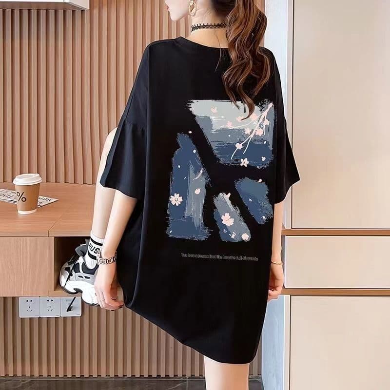 オーバーサイズTシャツ 桜模様 アート レディースゆったりチュニック