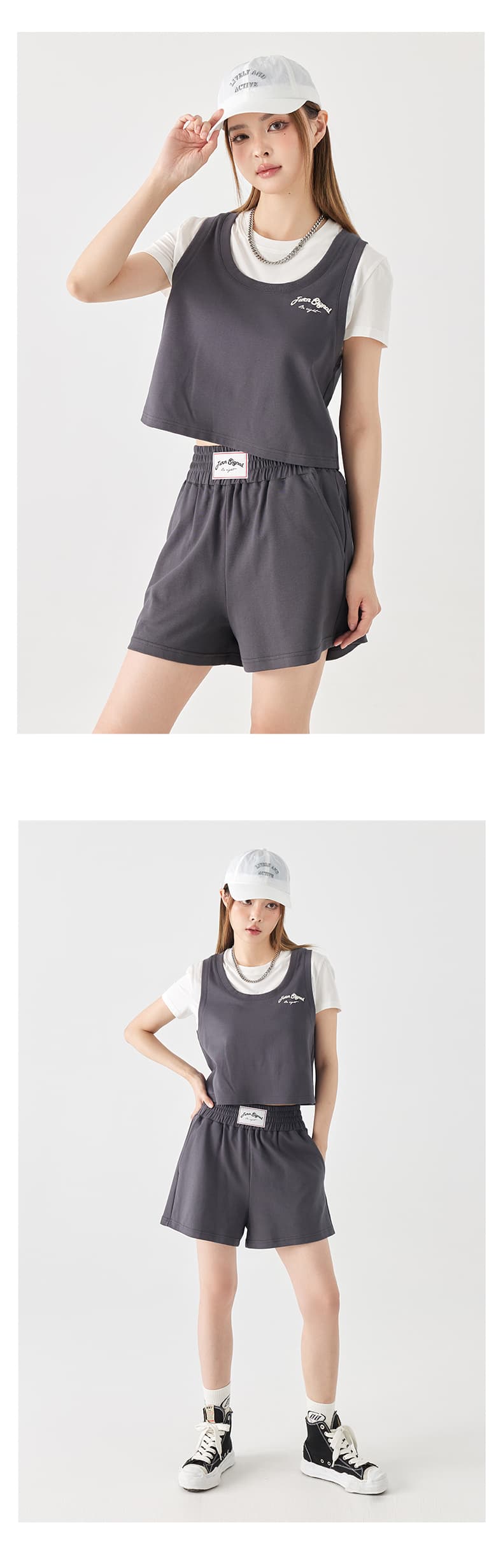 オーバーサイズTシャツ 重ね着風ベスト＆ショートパンツセット