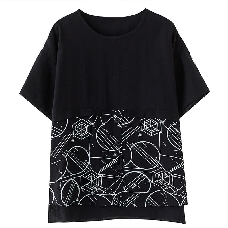 オーバーサイズTシャツ レディース幾何学模様切替デザインゆったり半袖