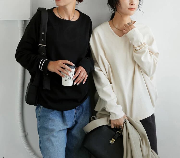 オーバーサイズTシャツ ラウンドネック長袖オーバーサイズシャツ レディース