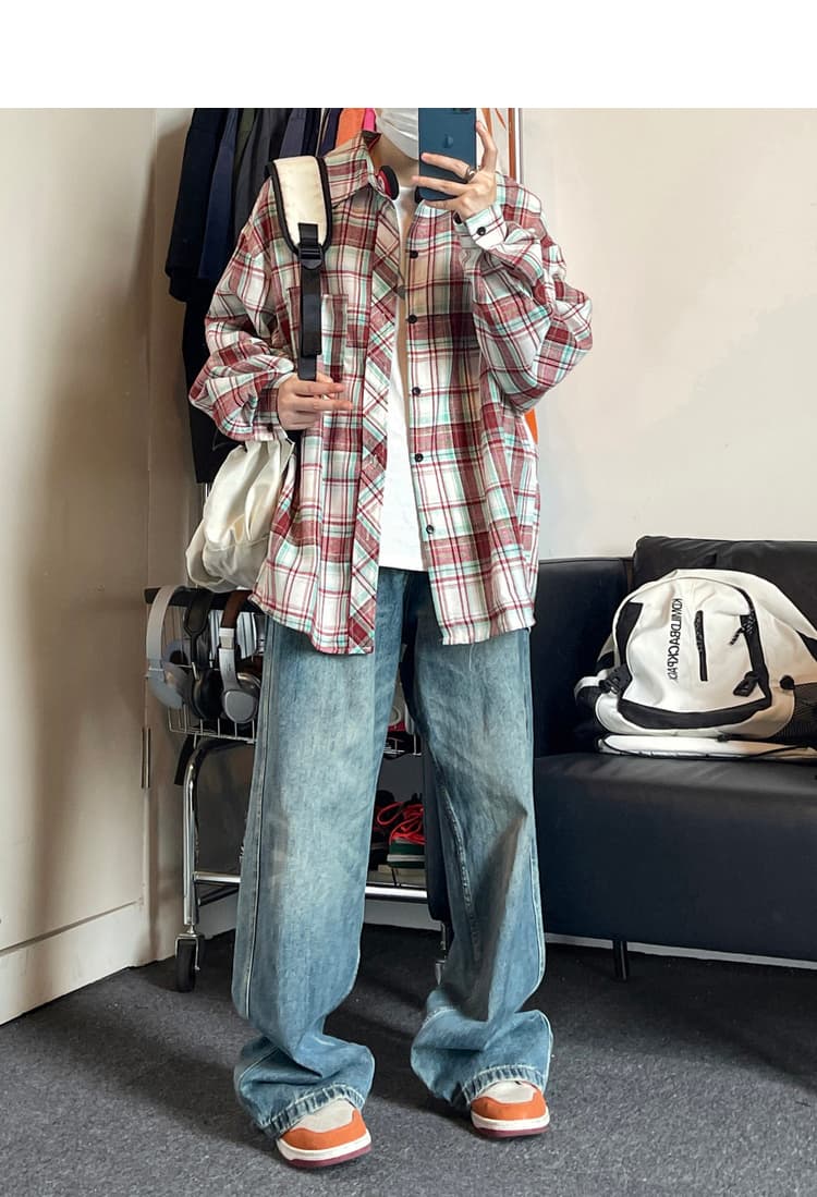 オーバーサイズTシャツ 格子柄ゆったりシャツ