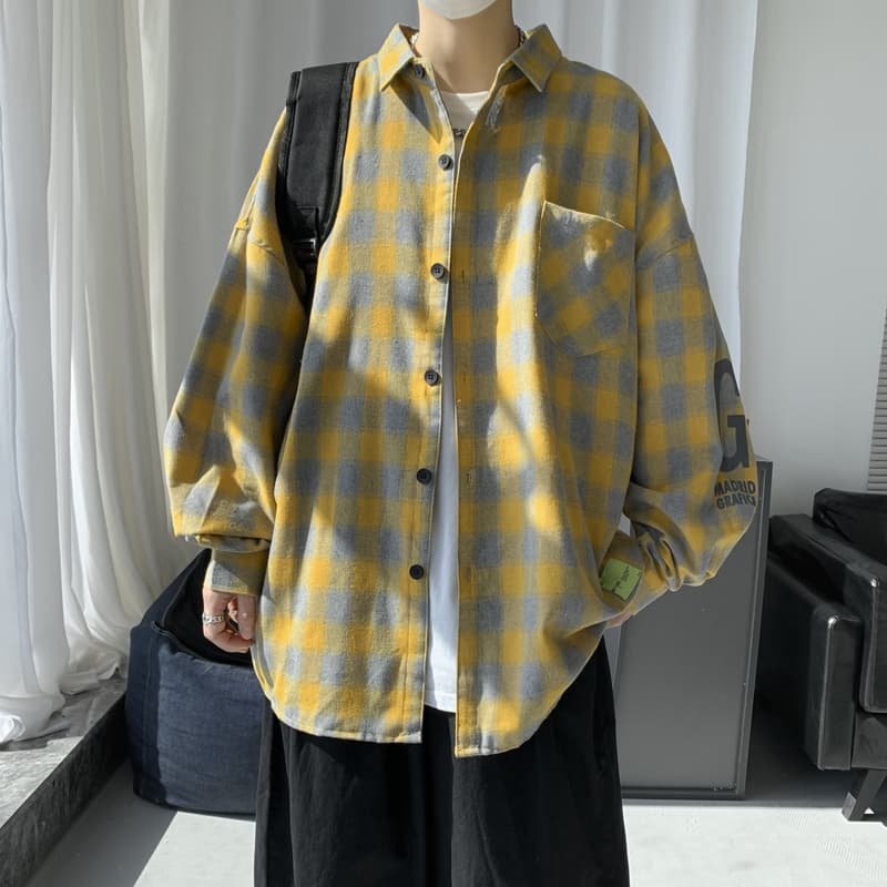 オーバーサイズTシャツ ゆったりシルエット チェック柄 長袖シャツ