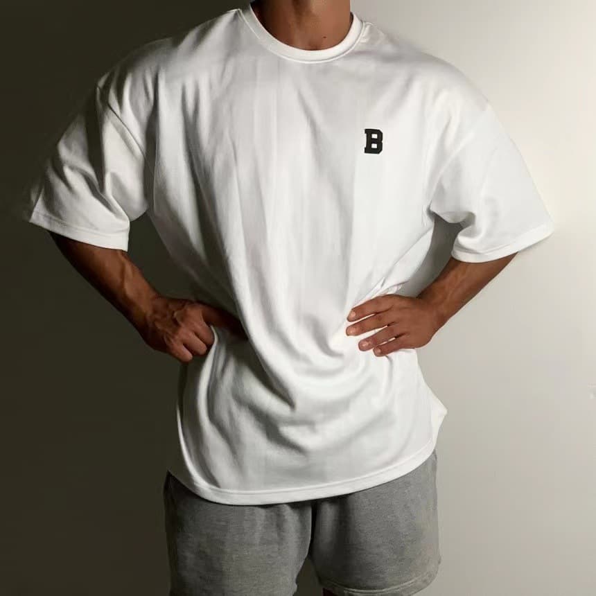 オーバーサイズTシャツ メンズ ビー字ロゴプリント オーバーサイズ半袖シャツ 全4色