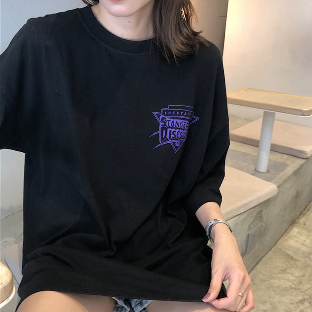 オーバーサイズTシャツ 夏向けロゴプリント半袖Tシャツ ゆったりシルエット