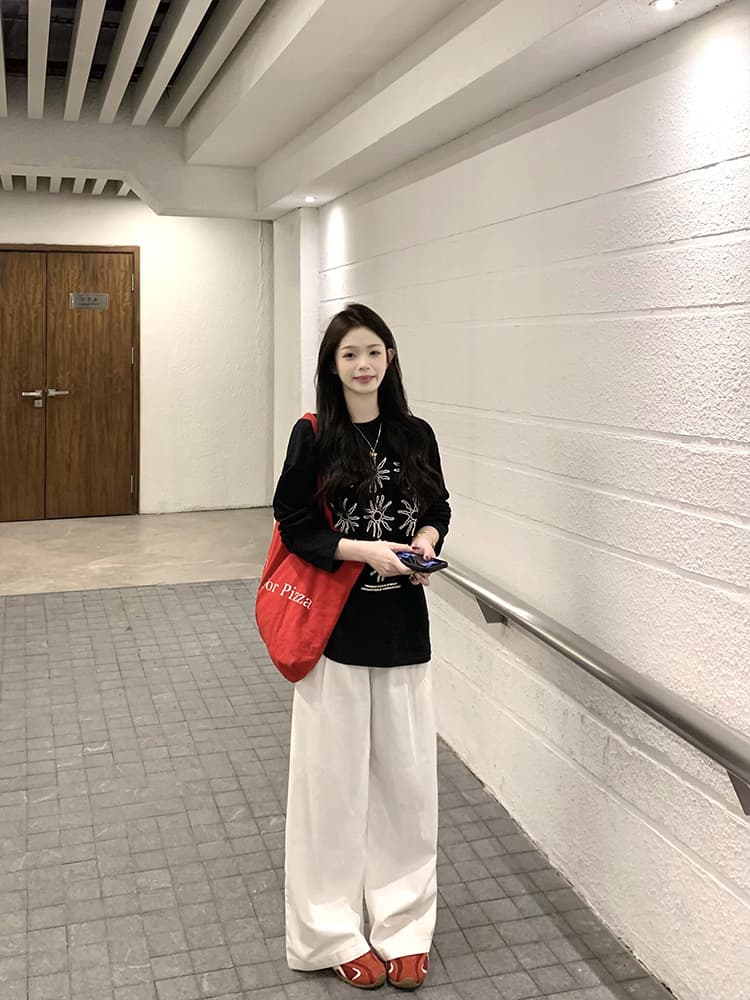 オーバーサイズTシャツ 雪花模様デザイン ゆったりプルオーバー