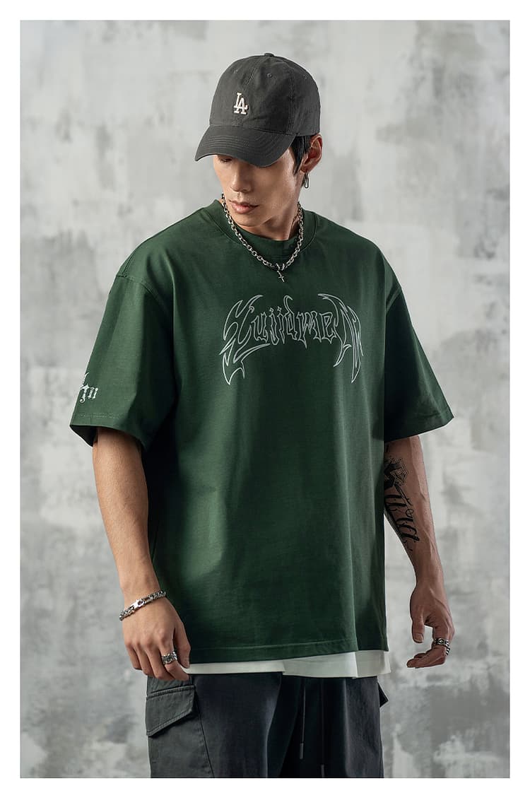 オーバーサイズTシャツ 幻影翼文字 ゆったりシルエット