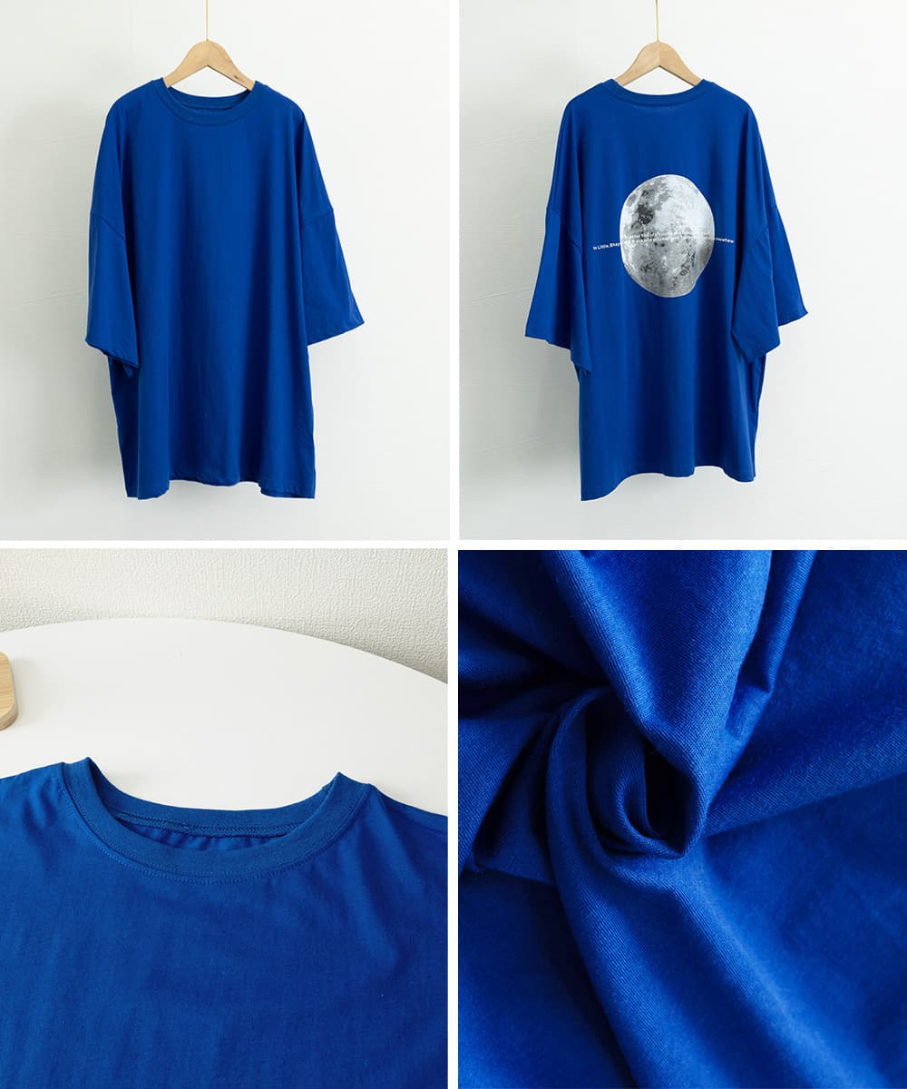 オーバーサイズTシャツ 月プリント バックデザイン オーバーサイズ半袖