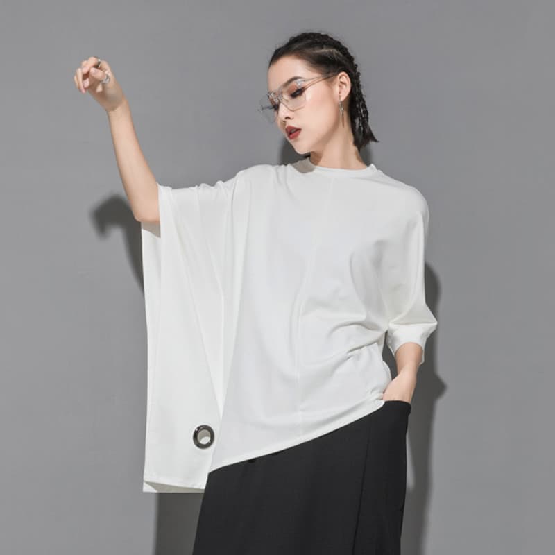 オーバーサイズTシャツ レディースアシンメトリー ドレープ カットソー
