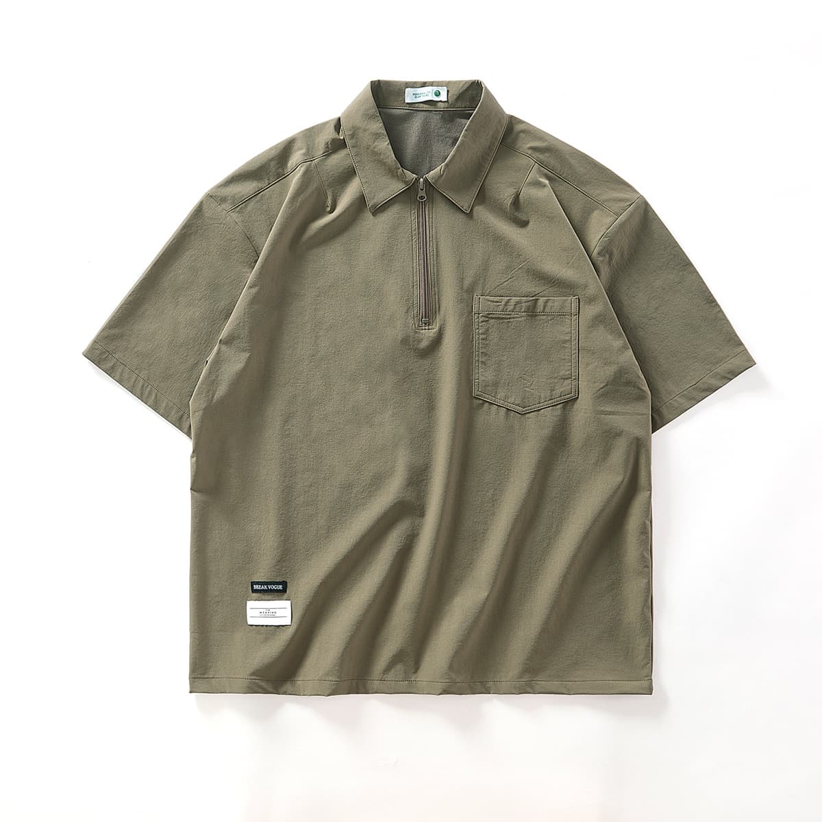 オーバーサイズTシャツ ハーフジップ襟付きポケットシャツ