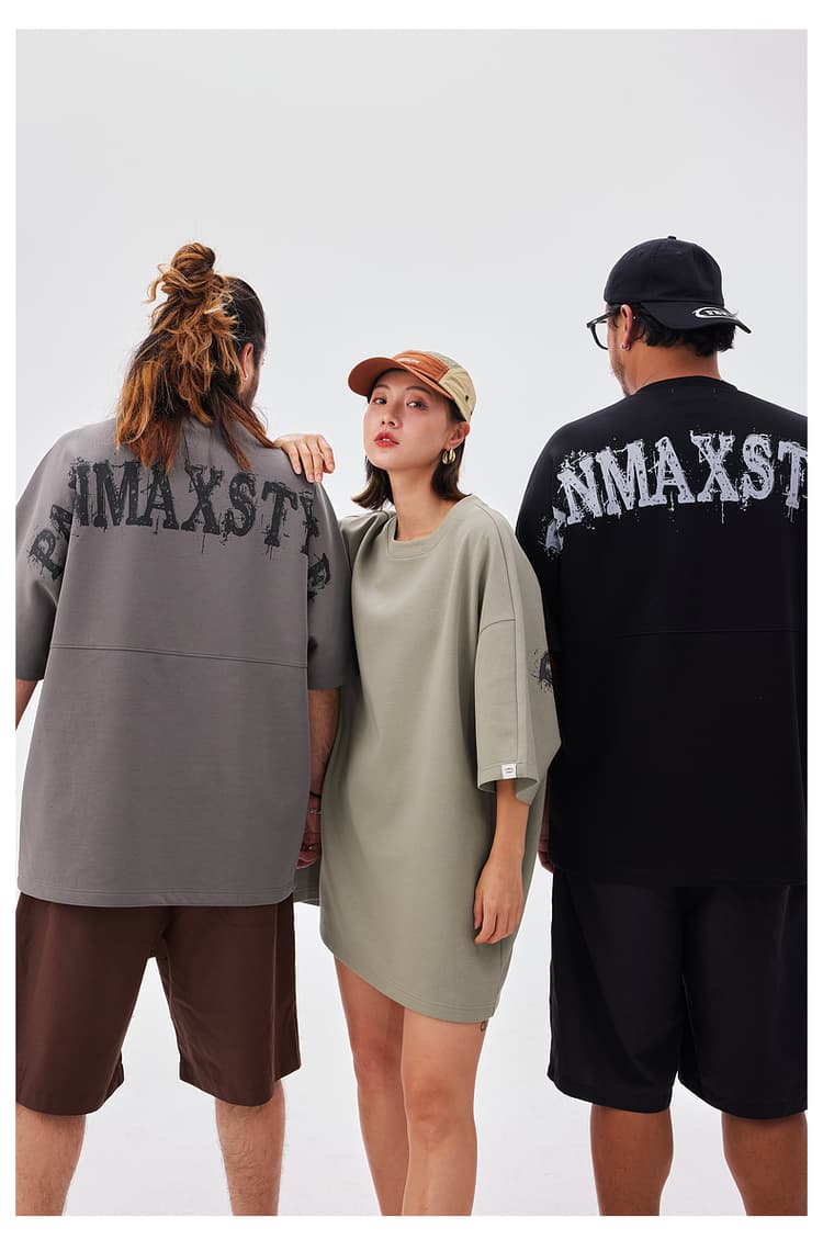 オーバーサイズTシャツ 滲み文字バックプリント重ね着風Ｔシャツ