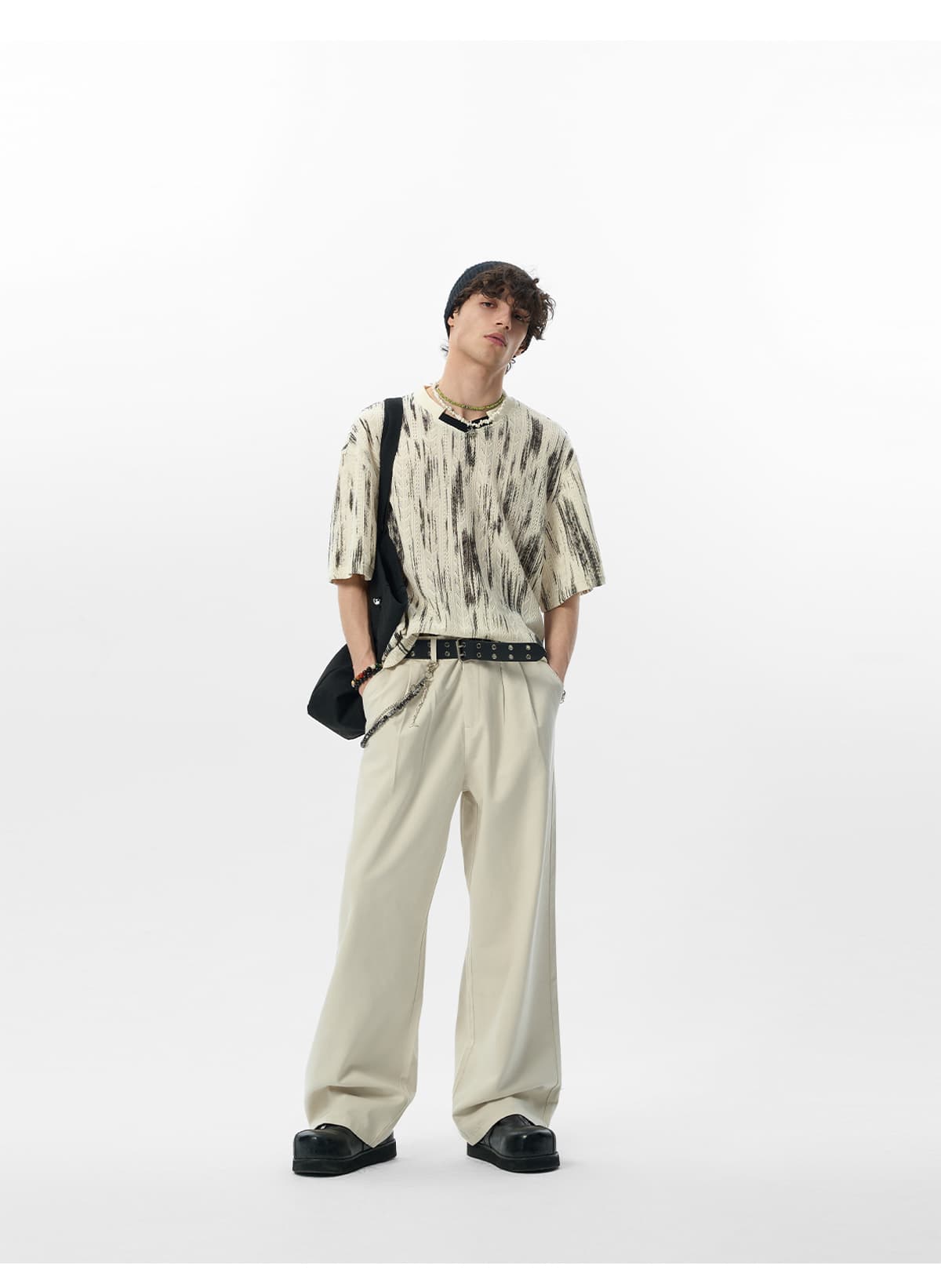 オーバーサイズTシャツ 墨流し模様 ゆったりシルエット半袖
