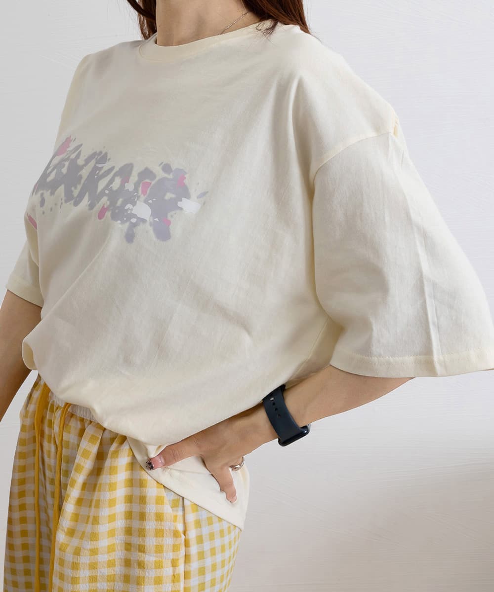 オーバーサイズTシャツ ビッグシルエット半袖Tシャツ ロゴプリント ゆったりカットソー