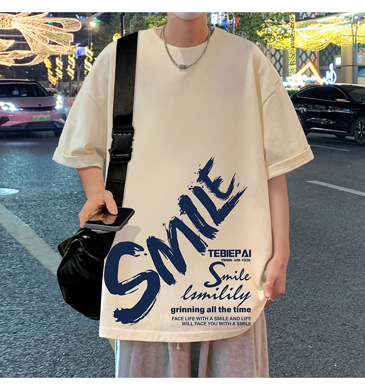 オーバーサイズTシャツ 微笑む心 筆文字デザイン 半袖