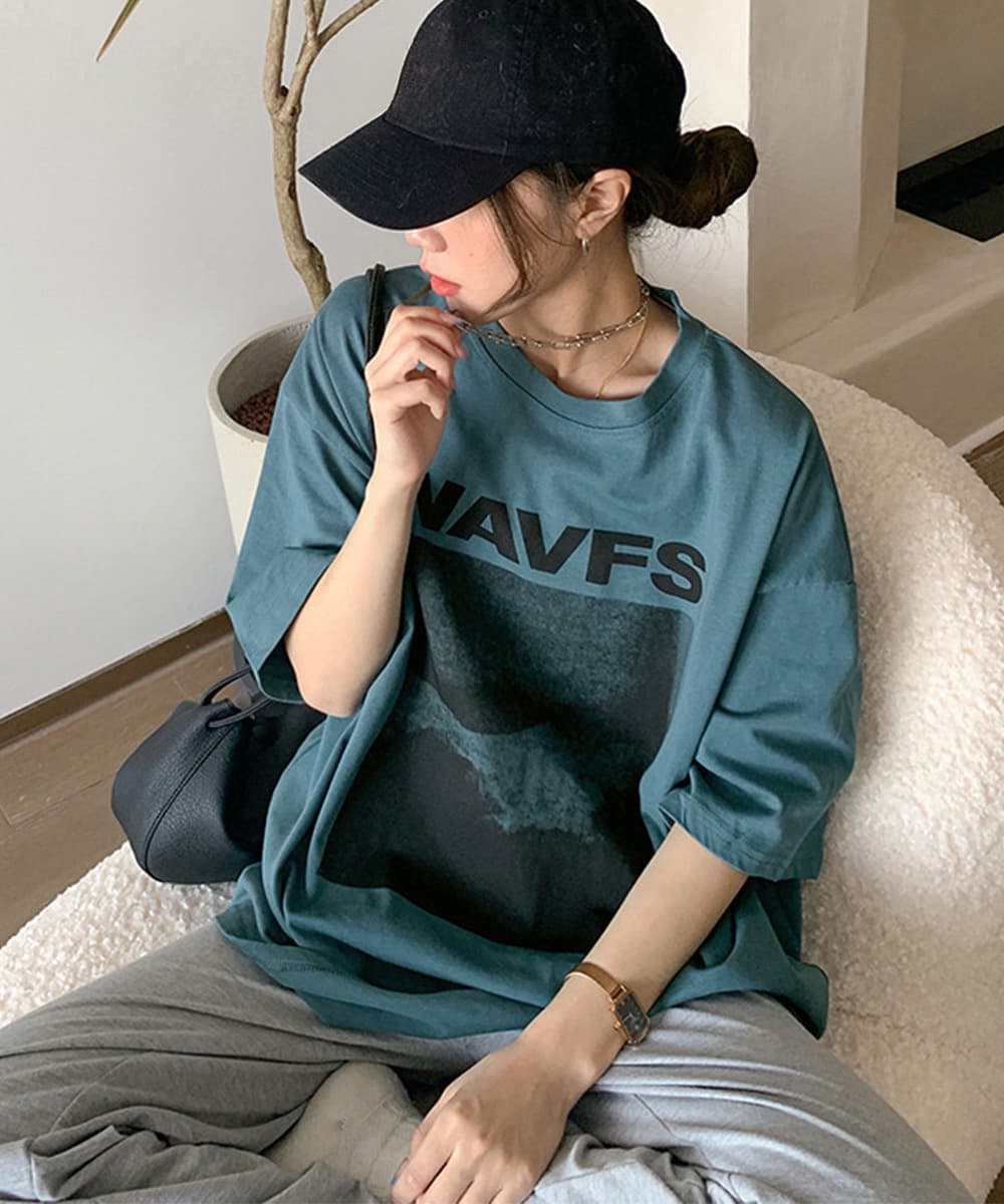 オーバーサイズTシャツ ゆったりビッグシルエット長袖プリントティーシャツ