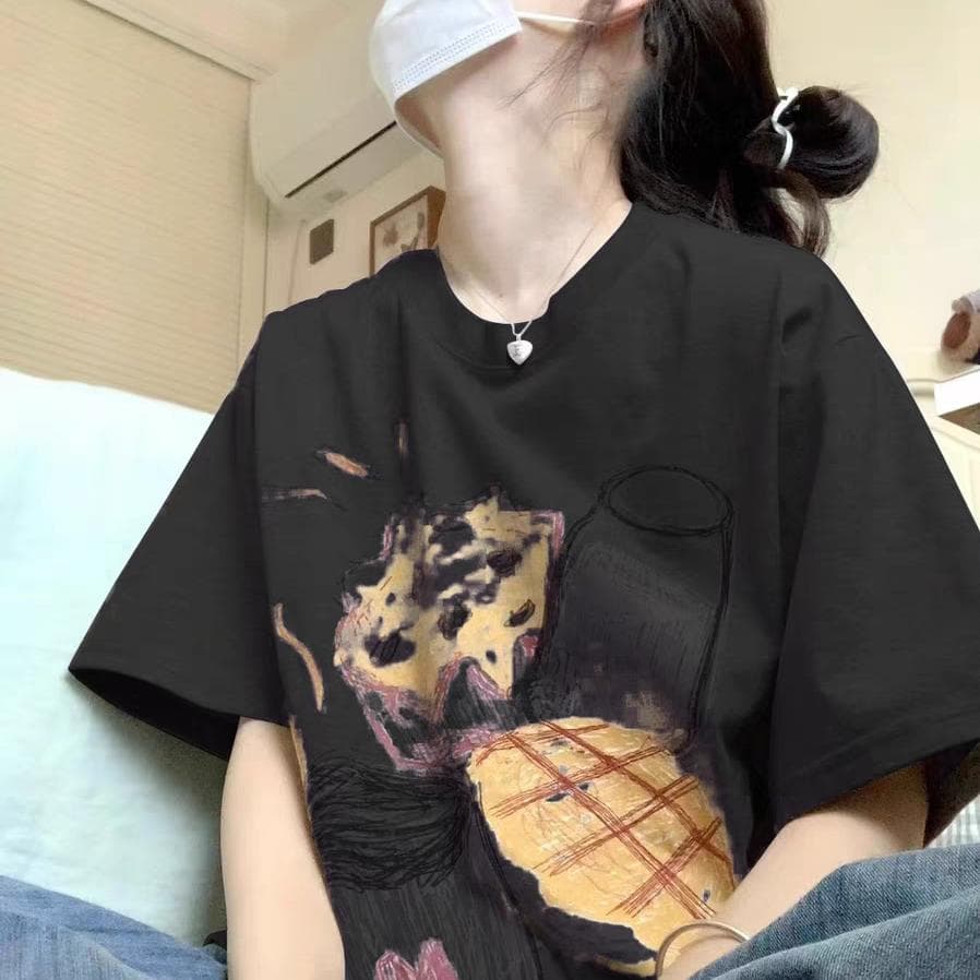 オーバーサイズTシャツ 朝食イラスト ゆったりルームウェア