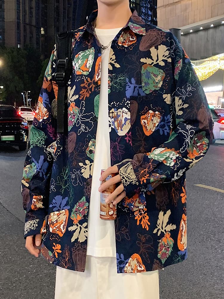 オーバーサイズTシャツ 華やかプリント柄ビッグシルエットシャツ