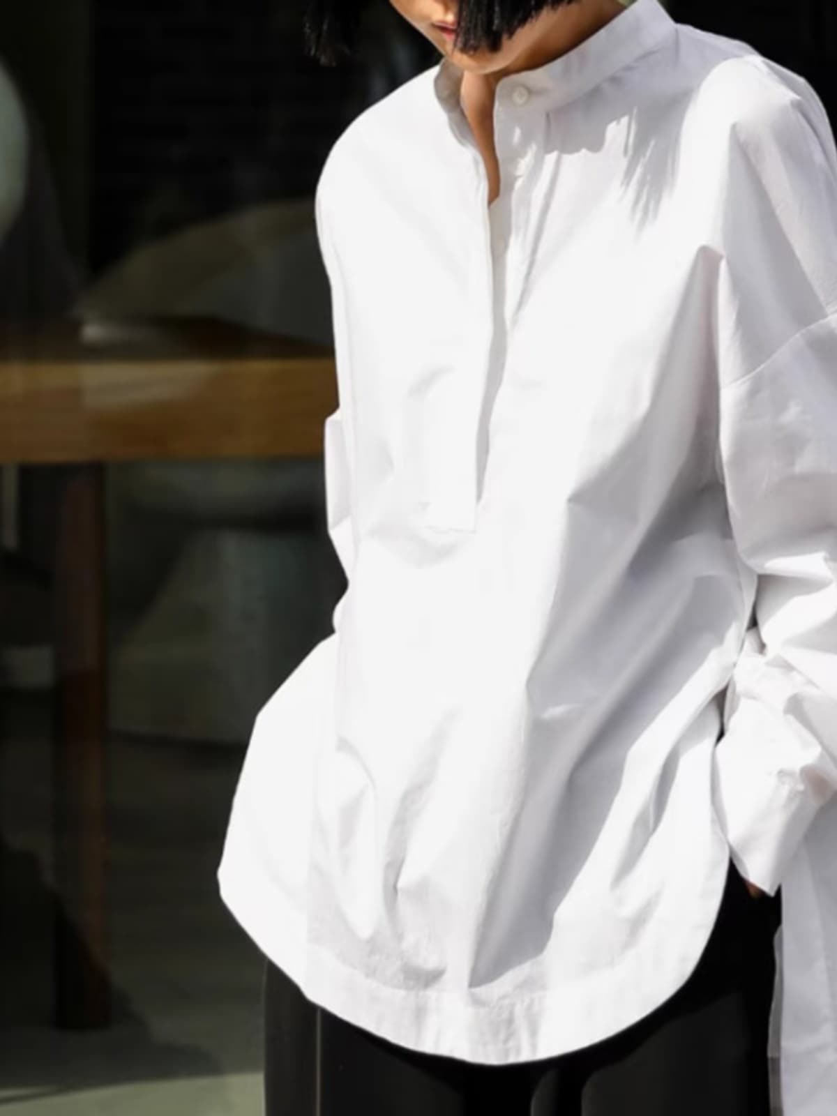 オーバーサイズTシャツ 風合い豊かな立ち襟ゆったりシャツ