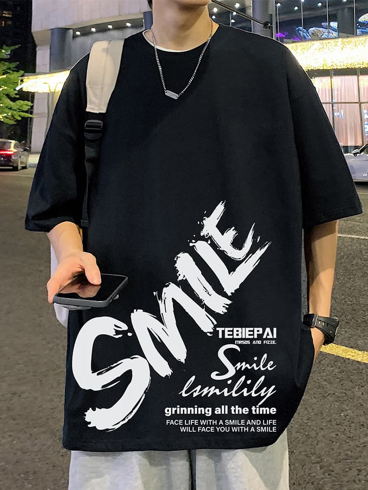 オーバーサイズTシャツ 微笑む心 筆文字デザイン 半袖