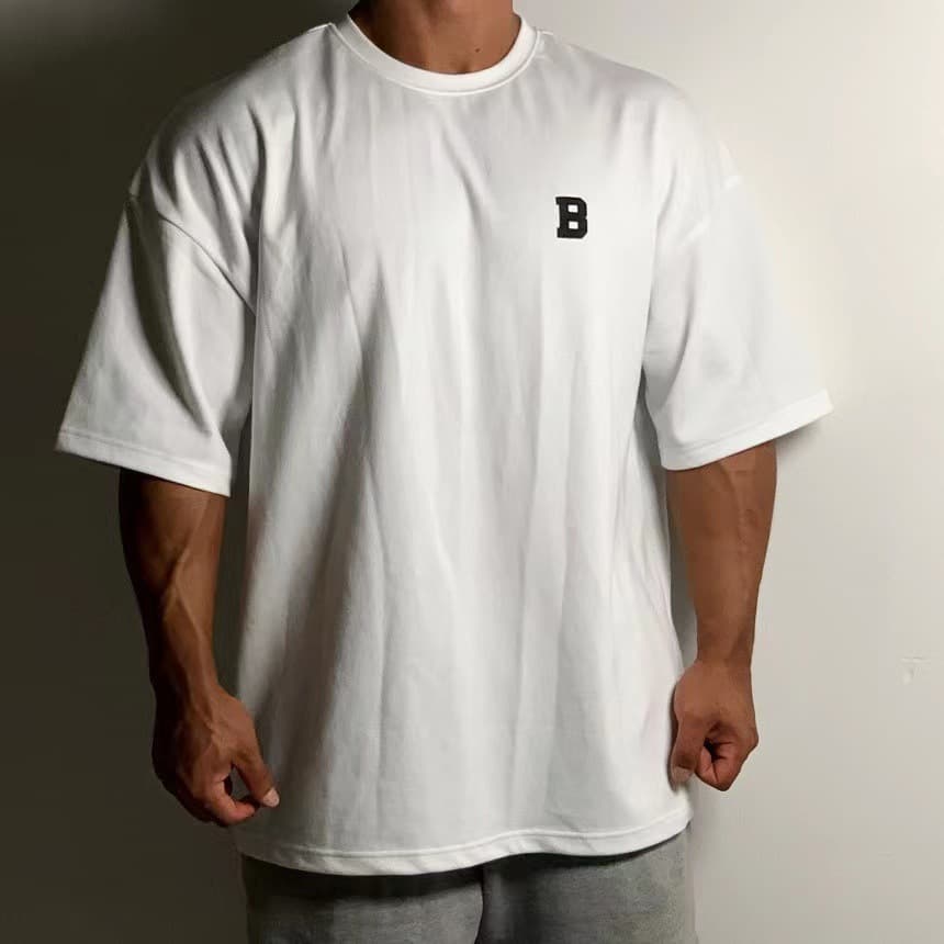 オーバーサイズTシャツ メンズ ビー字ロゴプリント オーバーサイズ半袖シャツ 全4色