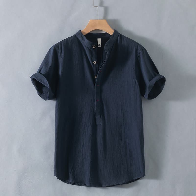 オーバーサイズTシャツ 立ち襟リネン風ゆったりプルオーバー