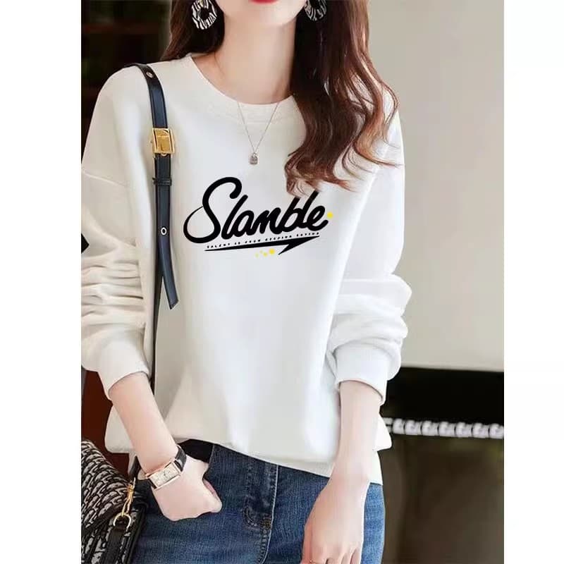 オーバーサイズTシャツ ゆったりロゴデザイン長袖プルオーバー