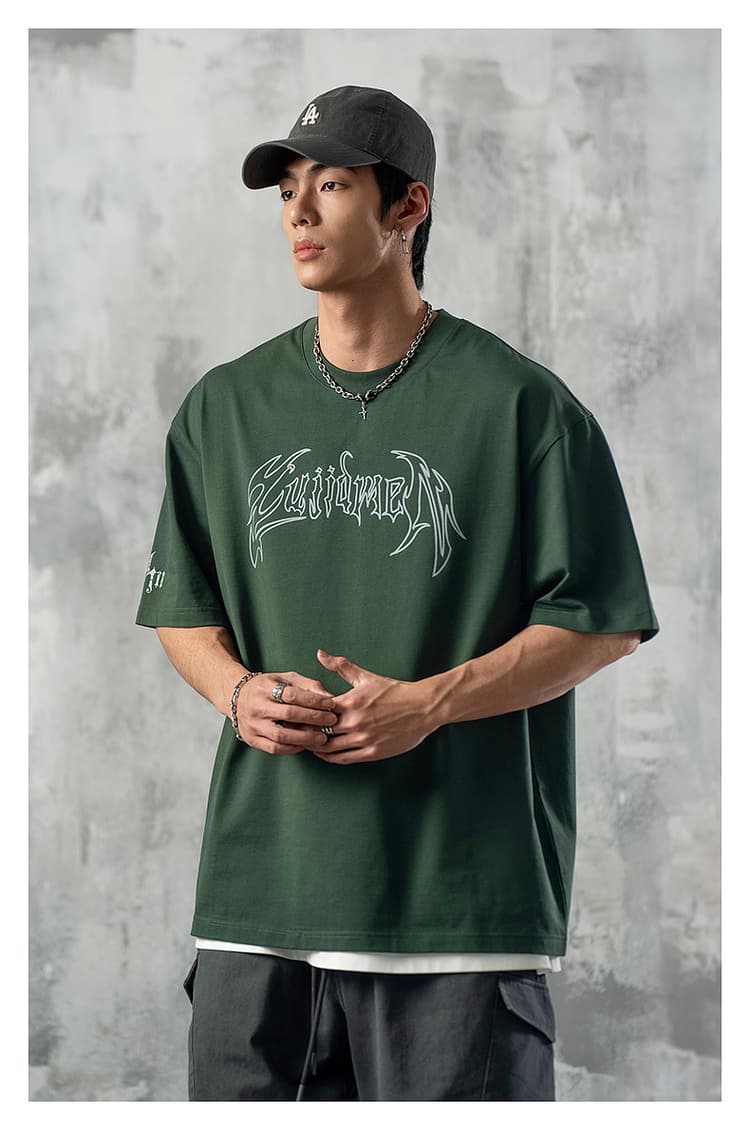 オーバーサイズTシャツ 幻影翼文字 ゆったりシルエット