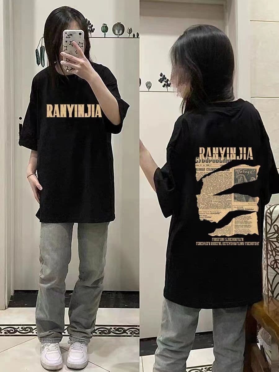 オーバーサイズTシャツ ストリート風ゆったりロング丈カットソー