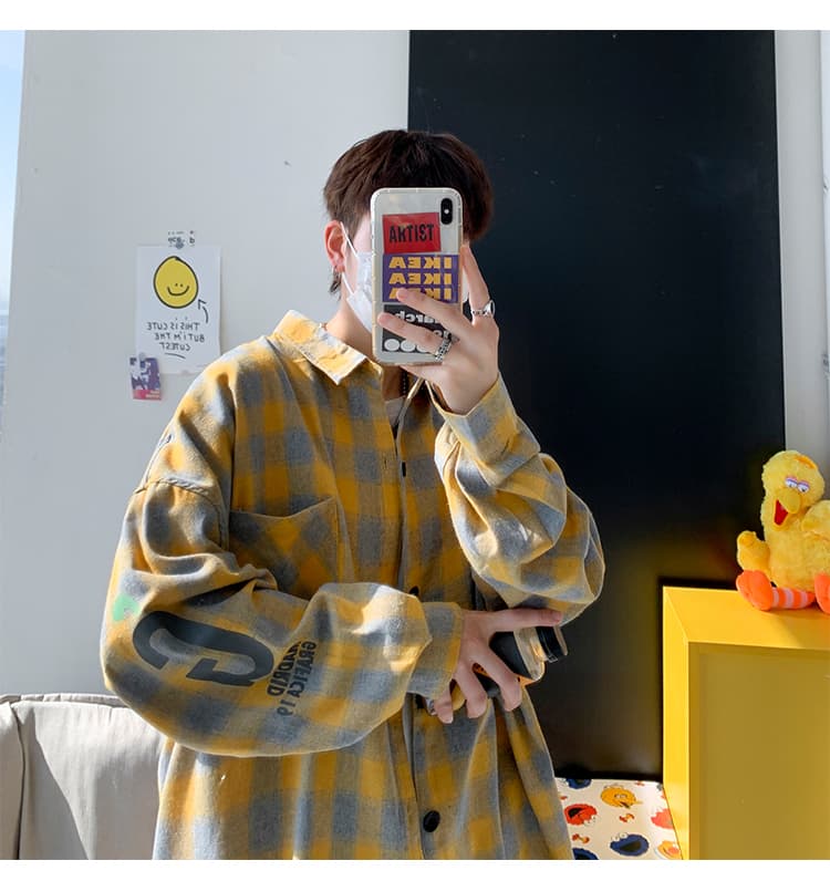 オーバーサイズTシャツ ゆったりシルエット チェック柄 長袖シャツ