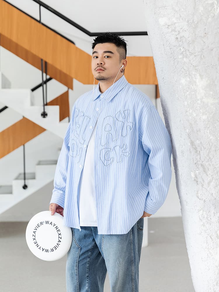 オーバーサイズTシャツ おしゃれストライプ柄重ね着風シャツ