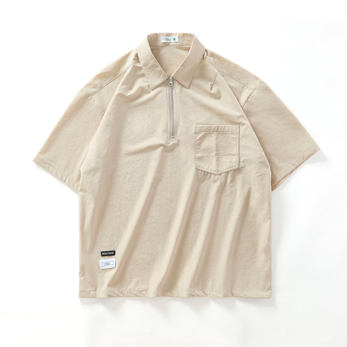 オーバーサイズTシャツ ハーフジップ襟付きポケットシャツ