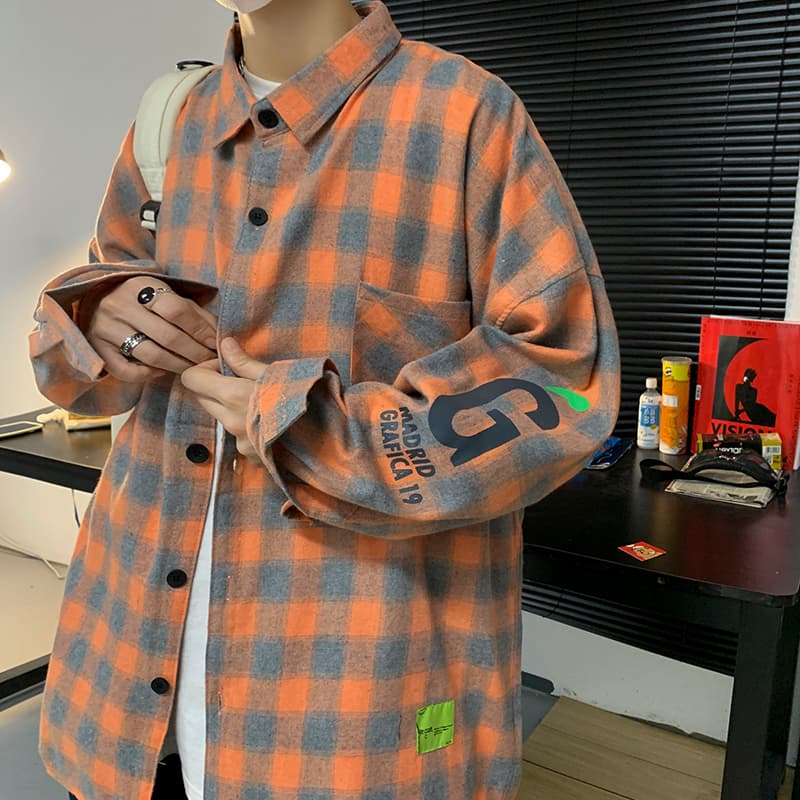 オーバーサイズTシャツ ゆったりシルエット チェック柄 長袖シャツ