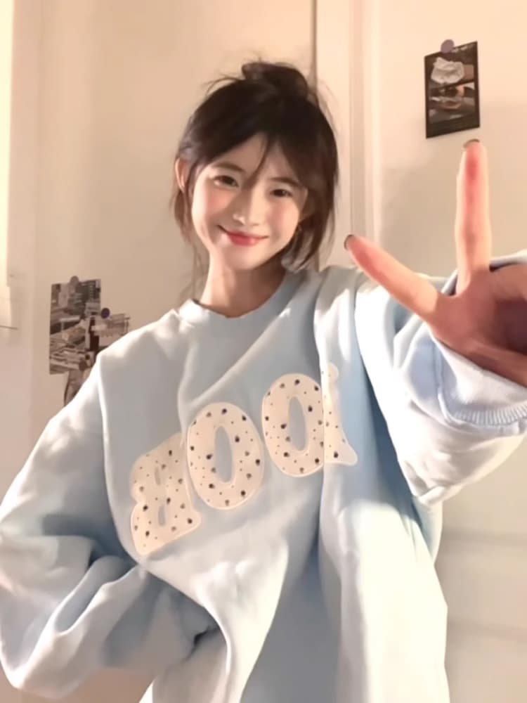 オーバーサイズTシャツ ドット文字デザイン ゆったりスウェット