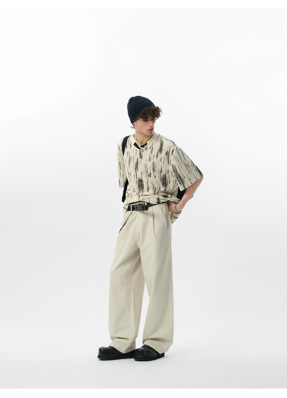オーバーサイズTシャツ 墨流し模様 ゆったりシルエット半袖
