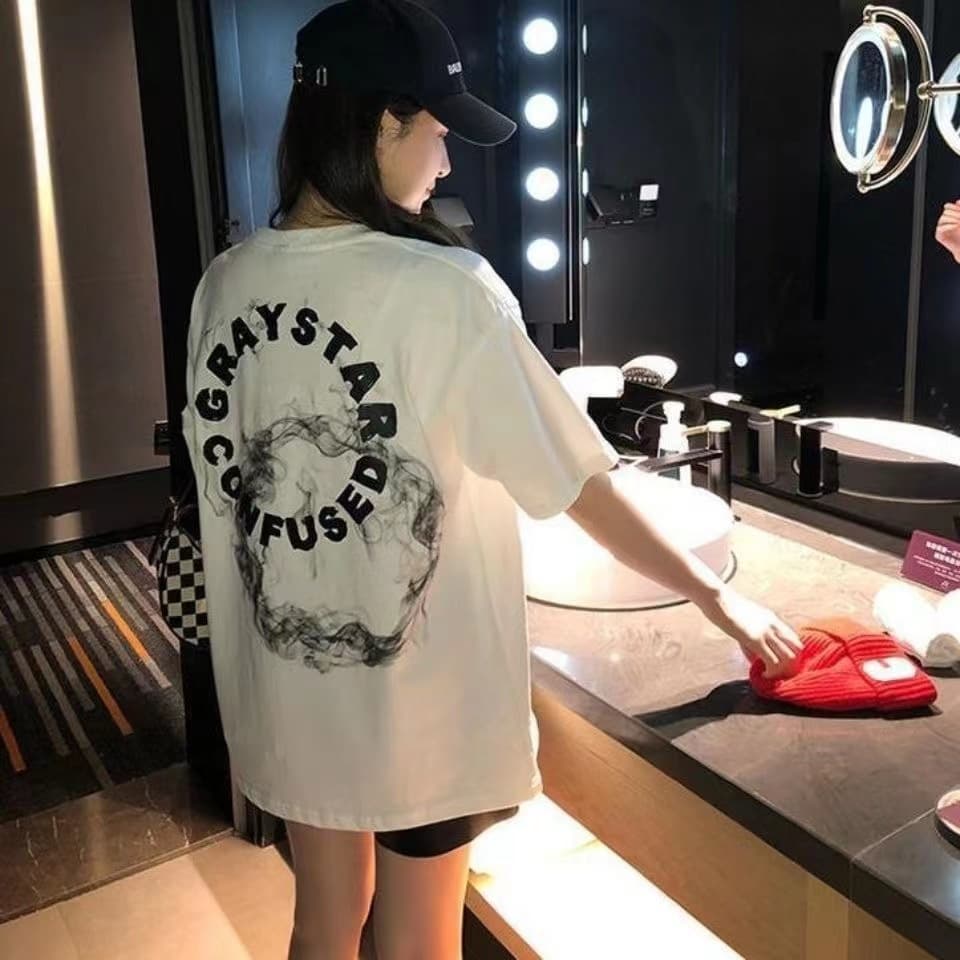 オーバーサイズTシャツ 煙のアート バックプリント レディースゆったりシャツ